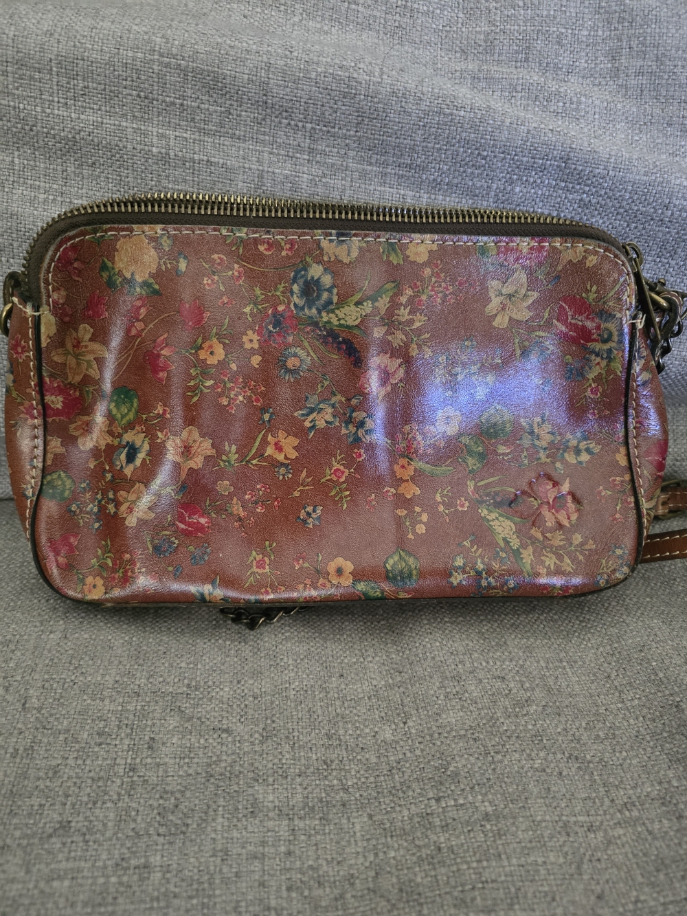 Patricia Nash Floral Leather Crossbody in Brown with Multicolor Blooms